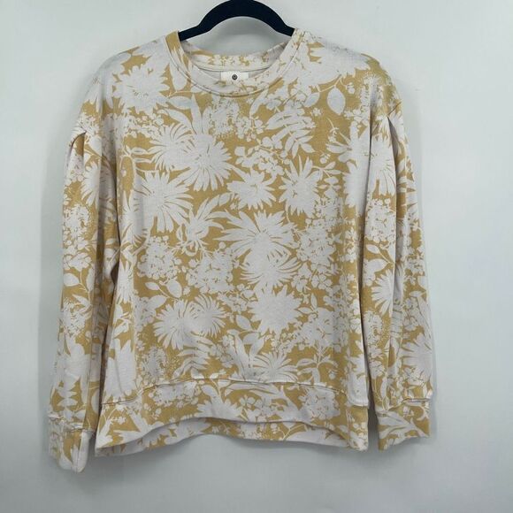 Sundry Long Sleeve White Floral Pullover Casual Mustard Sweater Size 2 - Picture 1 of 7